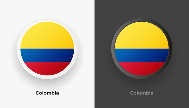 Set van twee metalen ronde knopen van de vlag van colombia met zwarte en witte achtergrond