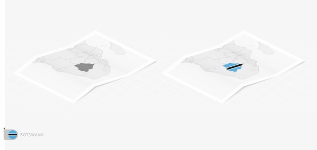 Set van twee realistische kaarten van Botswana met schaduw De vlag en de kaart van Botswana in isometrische stijl