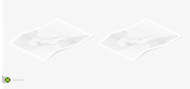 Set van twee realistische kaarten van Jamaica met schaduw De vlag en de kaart van Jamaica in isometrische stijl