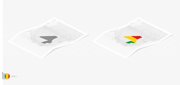 Set van twee realistische kaarten van Mali met schaduw De vlag en kaart van Mali in isometrische stijl