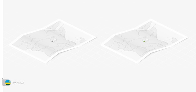 Set van twee realistische kaarten van Rwanda met schaduw De vlag en kaart van Rwanda in isometrische stijl