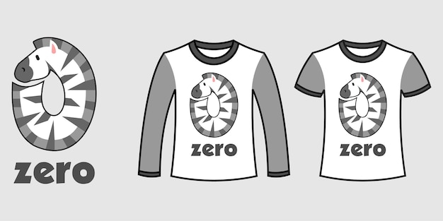 Set van twee soorten kleding met nummer nul zebravorm op t-shirts gratis vector