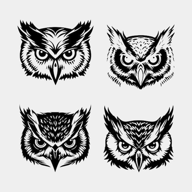 Set van uil gezicht embleemontwerp vector