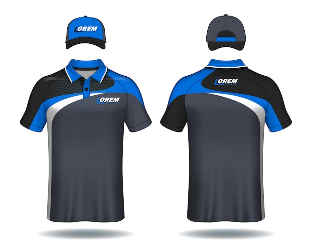 Set van uniforme sjabloon polo shirts en doppen.