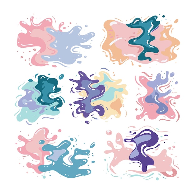 set van vector abstracte vlekken en splashes gekleurde vloeibare vlekken