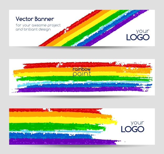 Set van vector banners met regenboogkleuren verf penseelstreken