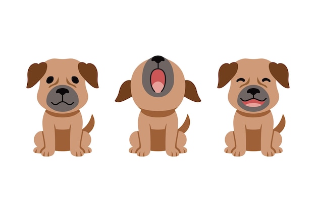 Vector set van vector cartoon personage schattige bruine hond