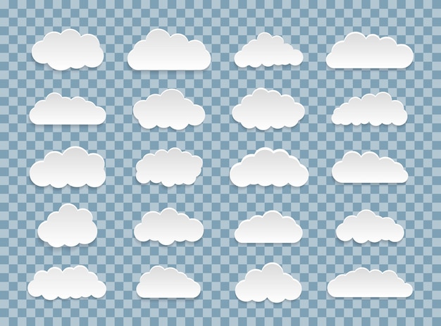 Set van vector cartoon wolken op een blauwe achtergrond