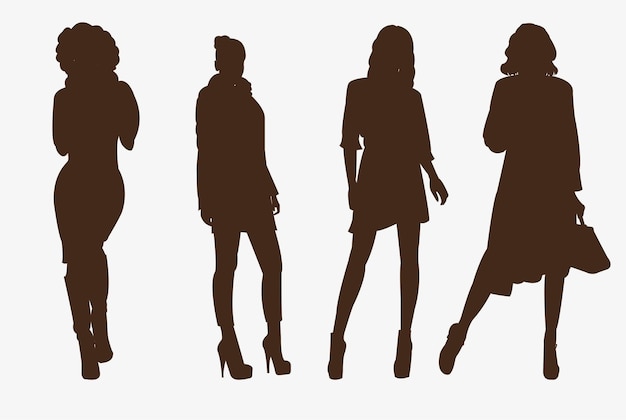Set van vector clipart met silhouetten van vrouwelijke modellen