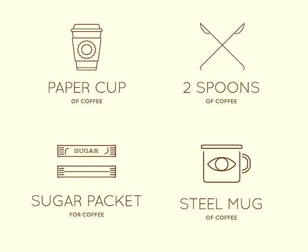 Set van Vector Coffee Accessories-pictogrammen met letterteken kan als logo worden gebruikt