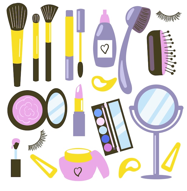 Set van vector cosmetica en schoonheidsproducten Vlakke illustratie