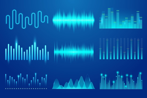 Set van vector geluidsmuziek golf sjabloon audio technologie muzikale puls geluidskaarten