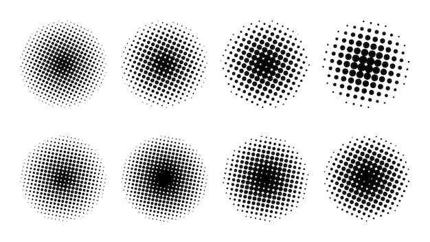 Set van vector halftoonpunten achtergrond cirkel vorm zwart-wit voor promotionele ontwerpelement