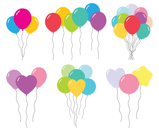 Set van vector kleur ballonnen Bunch van helium ballonnen voor verjaardag feest verjaardag