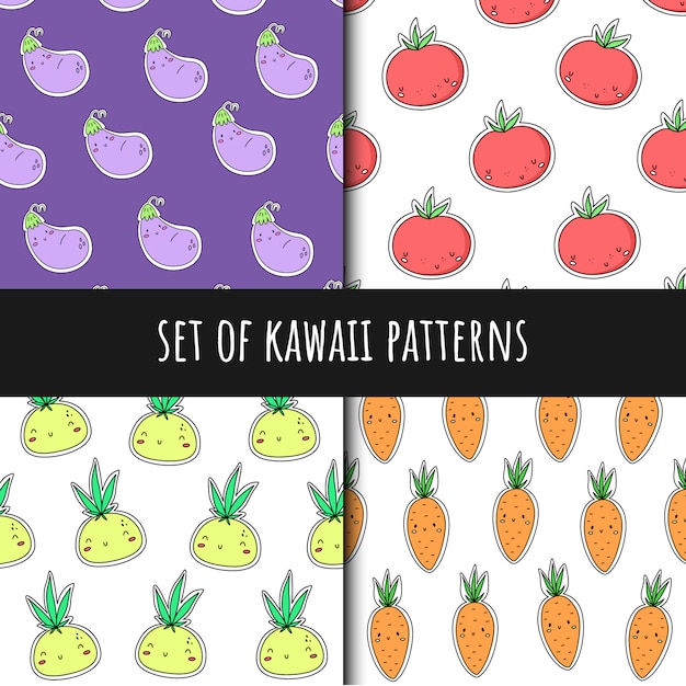 Set van vector naadloze patronen in kawaii stijl