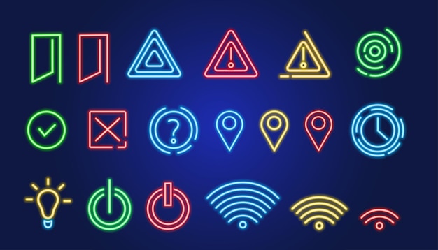 Vector set van vector neon gloeiende pictogrammen symbolen verlichte ontwerpelementen