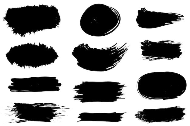 Set van vector penseelstreken verschillende vormen Lijnen golven strepen rechthoeken tekst achtergrond met ruwe randen Hand getrokken verzameling van verschillende grafische elementen
