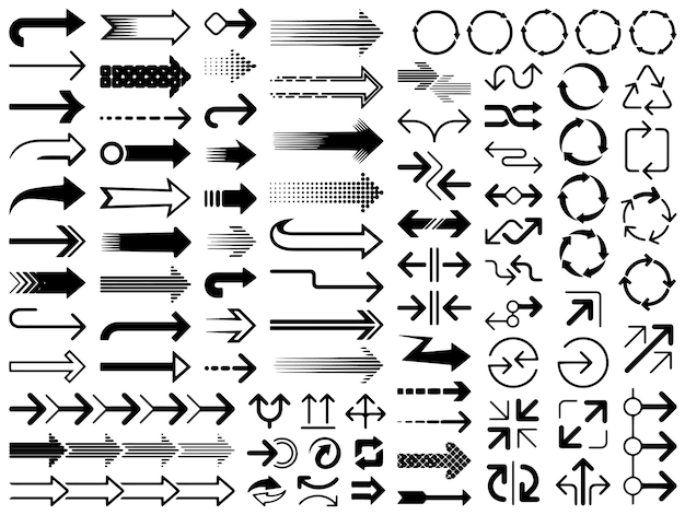 Set van vector pijlen Verschillende vormen van pijlen ontwerp elementen icoon set
