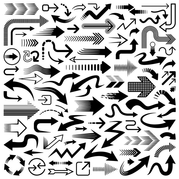 Set van vector pijlen Verschillende vormen van pijlen ontwerp elementen icoon set