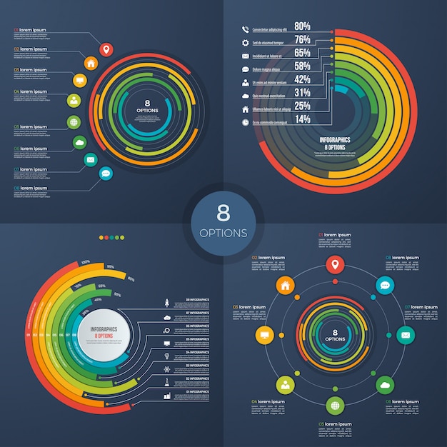 Set van vector presentatie cirkel infographic grafieken 8 opties