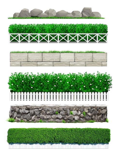 Set van vector stenen muur groene hekken