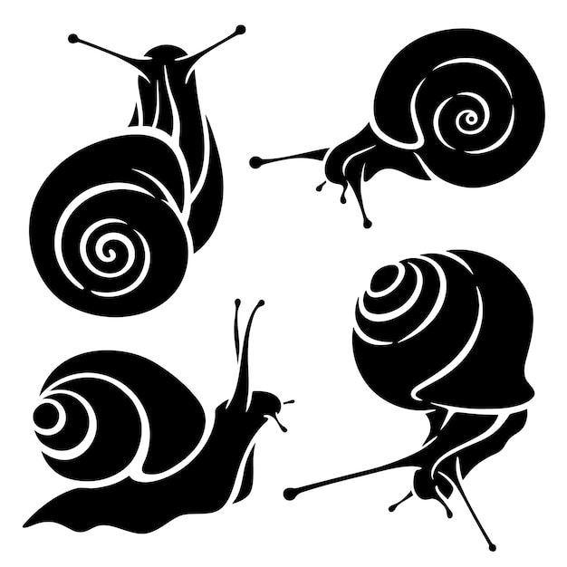 Set van vector zwart-wit illustraties van slak silhouetten