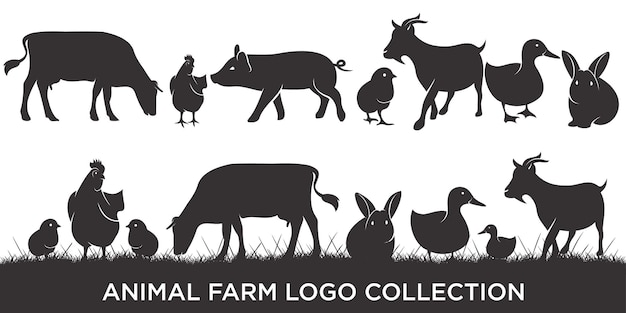 Set van vectorillustratie vee logo's en badges boerderijdieren boerderijdieren badges