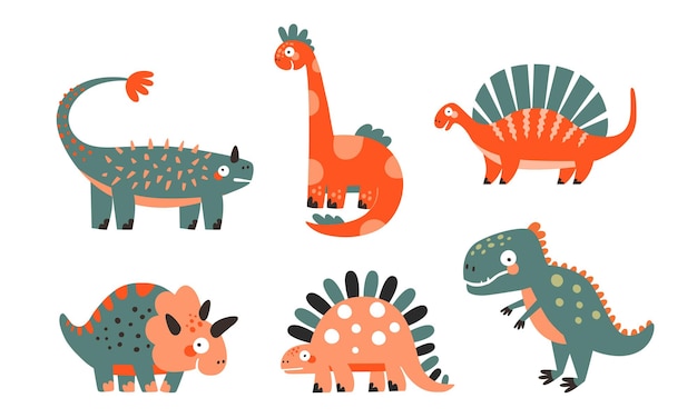 Set van vectorillustraties met schattige dinosaurussen op een witte achtergrond geweldig voor kinderen ontwerp