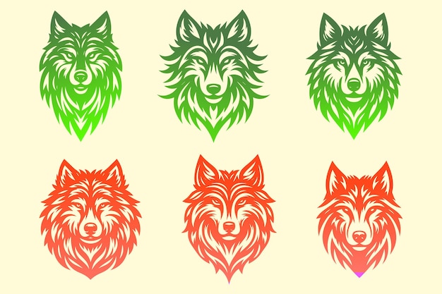 Set van vectorillustraties van gradiënt wolf hoofd logo ontwerp