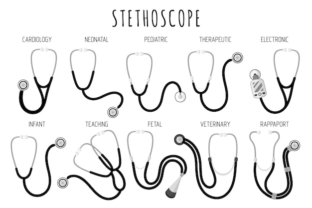 Set van vectorillustraties van medische diagnostische apparaten voor auscultatie.