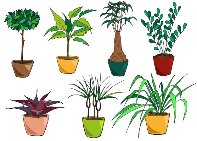 Set van vectorillustraties van schattige cartoon potplant