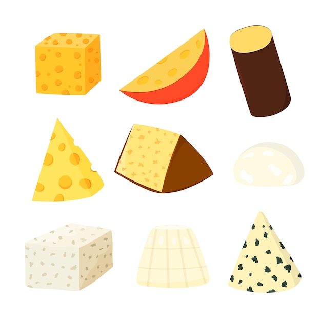 Vector set van vectorillustraties van verschillende soorten kaas