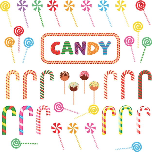 Set van veelkleurige snoepjes op een transparante achtergrond. lolly's, cakepops, karamel. vector