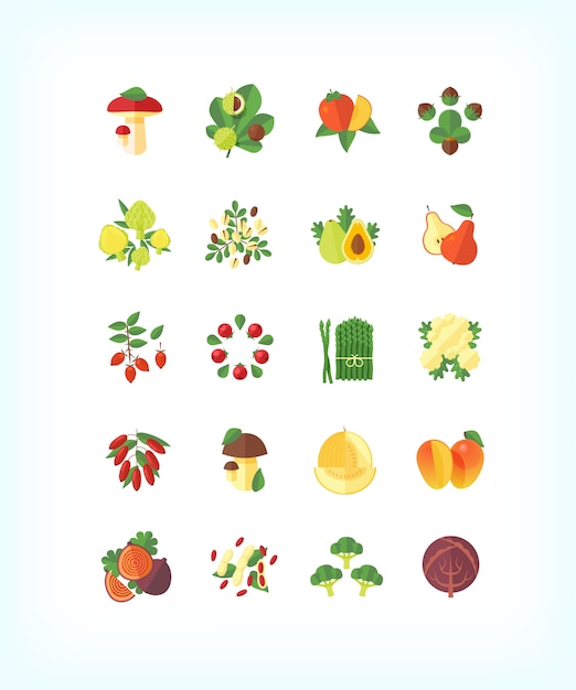 Set van vegetarisch biologisch voedsel. groenten en fruit icon set.