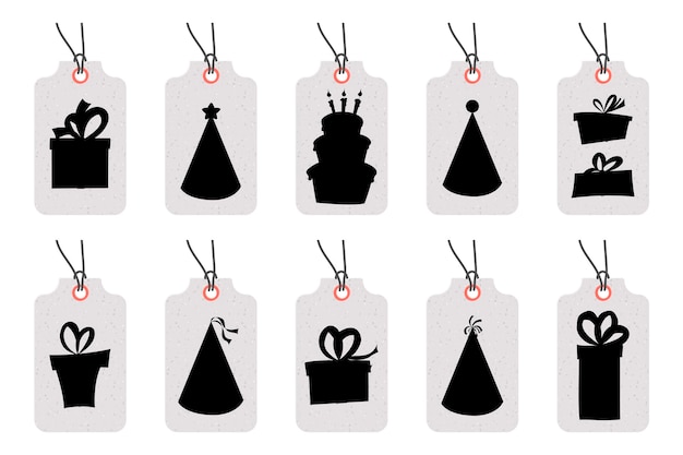 Set van verjaardag tags voor vakantie goederen op een witte achtergrond cartoon stijl vector