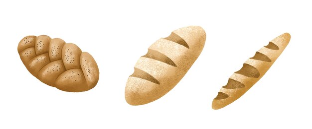 Set van vers brood broden en gebak geïsoleerd clipart heel g