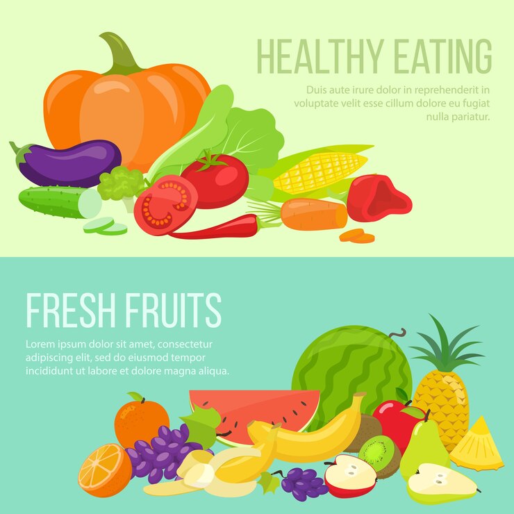 Set van vers fruit en groente banners