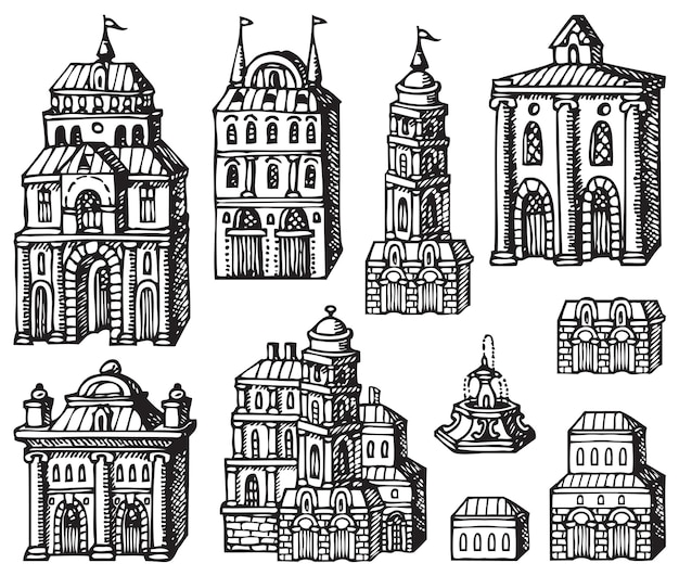 Vector set van verschillende afbeeldingen van gebouwen