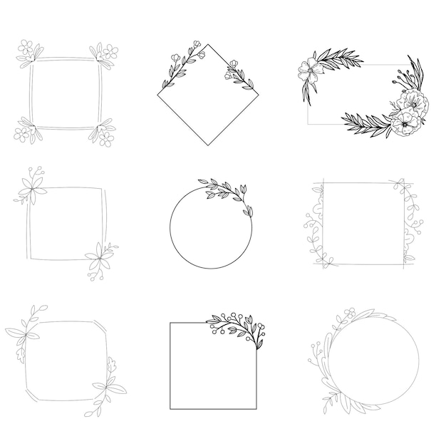 Set van verschillende bloemen brunch en frames van platte bewerkbare stroke Luxe lijn bloemen collectie