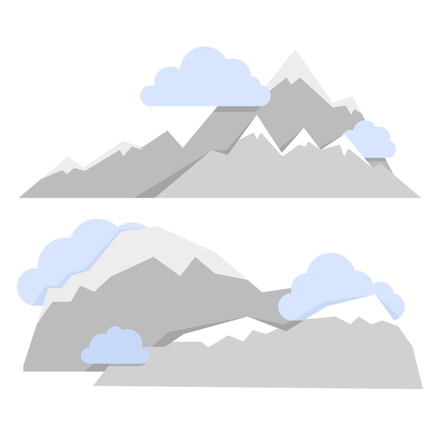 Set van verschillende composities van grijze bergen met blauwe wolken