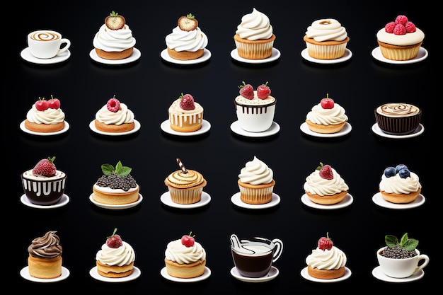 Set van verschillende cupcakes Cakes in een cartoon stijl Vector illustratie