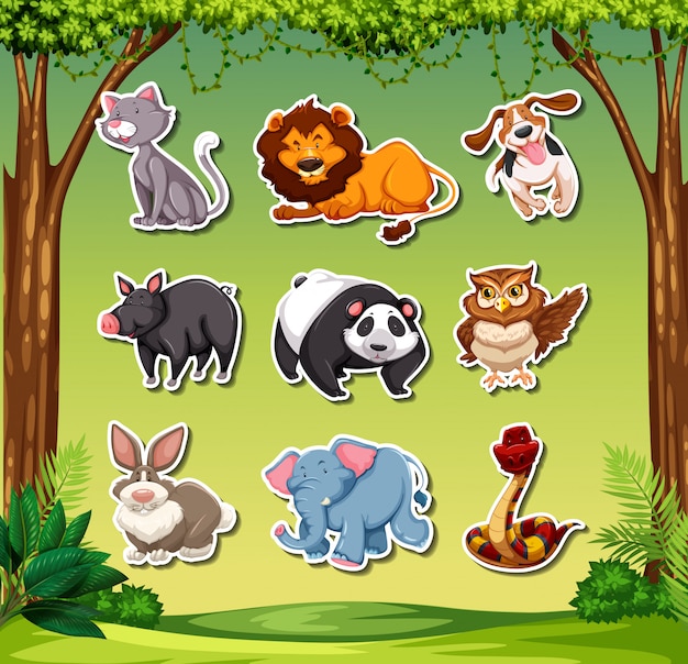 Set van verschillende dieren stickers