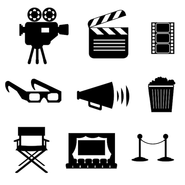 Set van verschillende film silhouet vectorillustratie