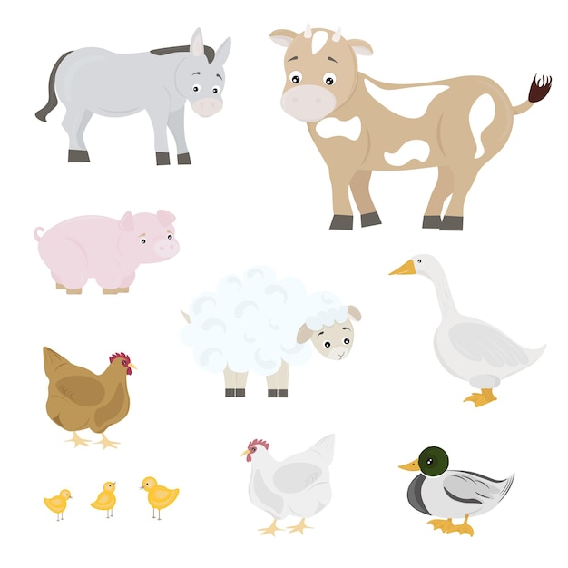 Set van verschillende gedomesticeerde boerderijdieren