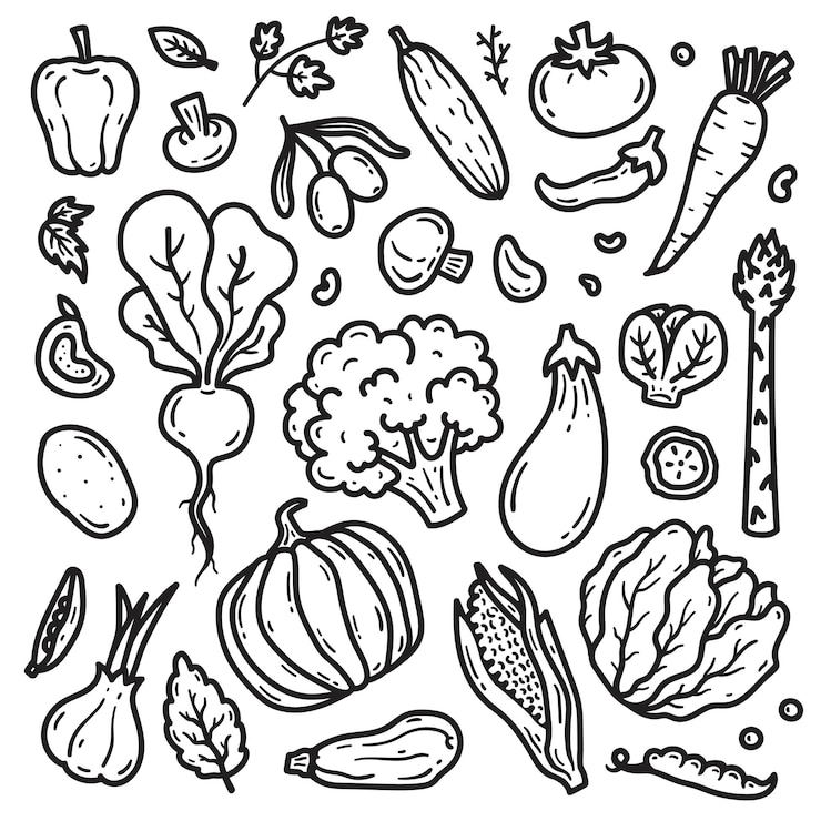 Vector set van verschillende groenten uit doodle elementen vector illustratie