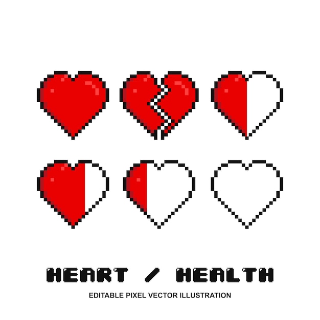Set van verschillende hart pixel. voor game-items en anderen