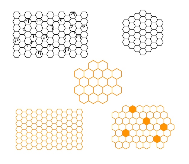 Vector set van verschillende honingraat pictogrammen zwart-wit vectorillustratie is geïsoleerd op een witte background