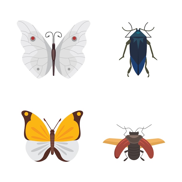 Vector set van verschillende insecten in cartoon-stijl. vlinder- en kevercollectie.