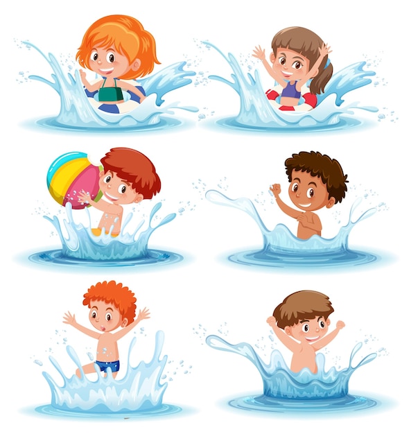 Set van verschillende kinderen in het water
