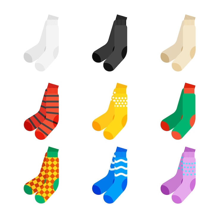 Vector set van verschillende kleuren en patroonsokken textielontwerp vectorillustratie geïsoleerd